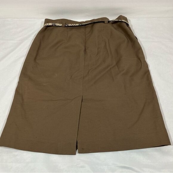 Van Heusen Tan Dark Khaki Pencil skirt snake skin pattern belt business office - Picture 8 of 10